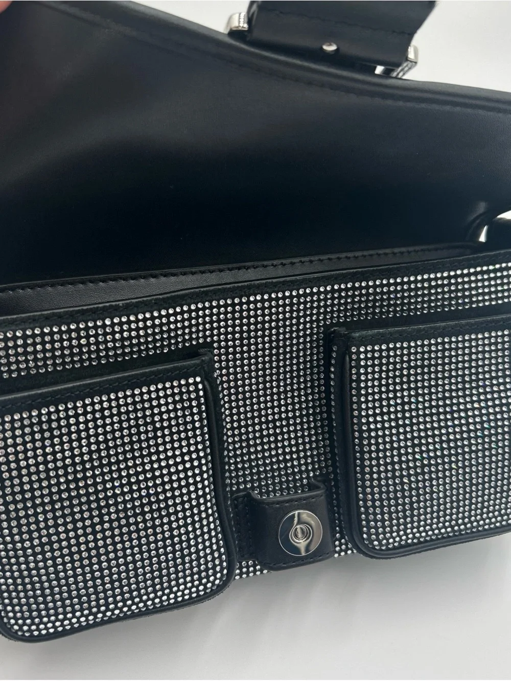 Michael Kors Black Rhinestone-Embellished Messenger Bag